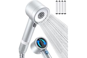 PKBD Filtered Shower Head, with 150 cm Water Pipe, High Pressure Multiple Spray Shower Head with ON/Off Switch and 4 Replacea