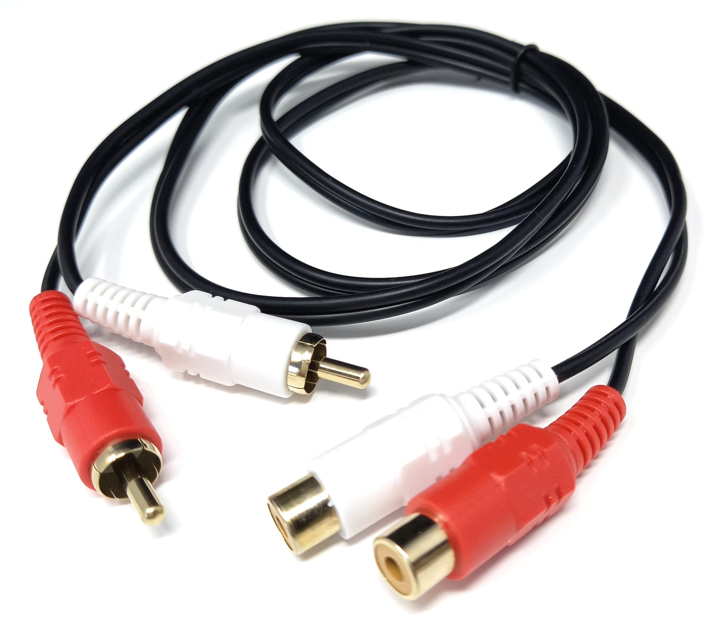 DRUT 1m Twin 2 x RCA to RCA Phono Audio Extension Lead Male to Female Cable 3.3ft Black Gold Connectors