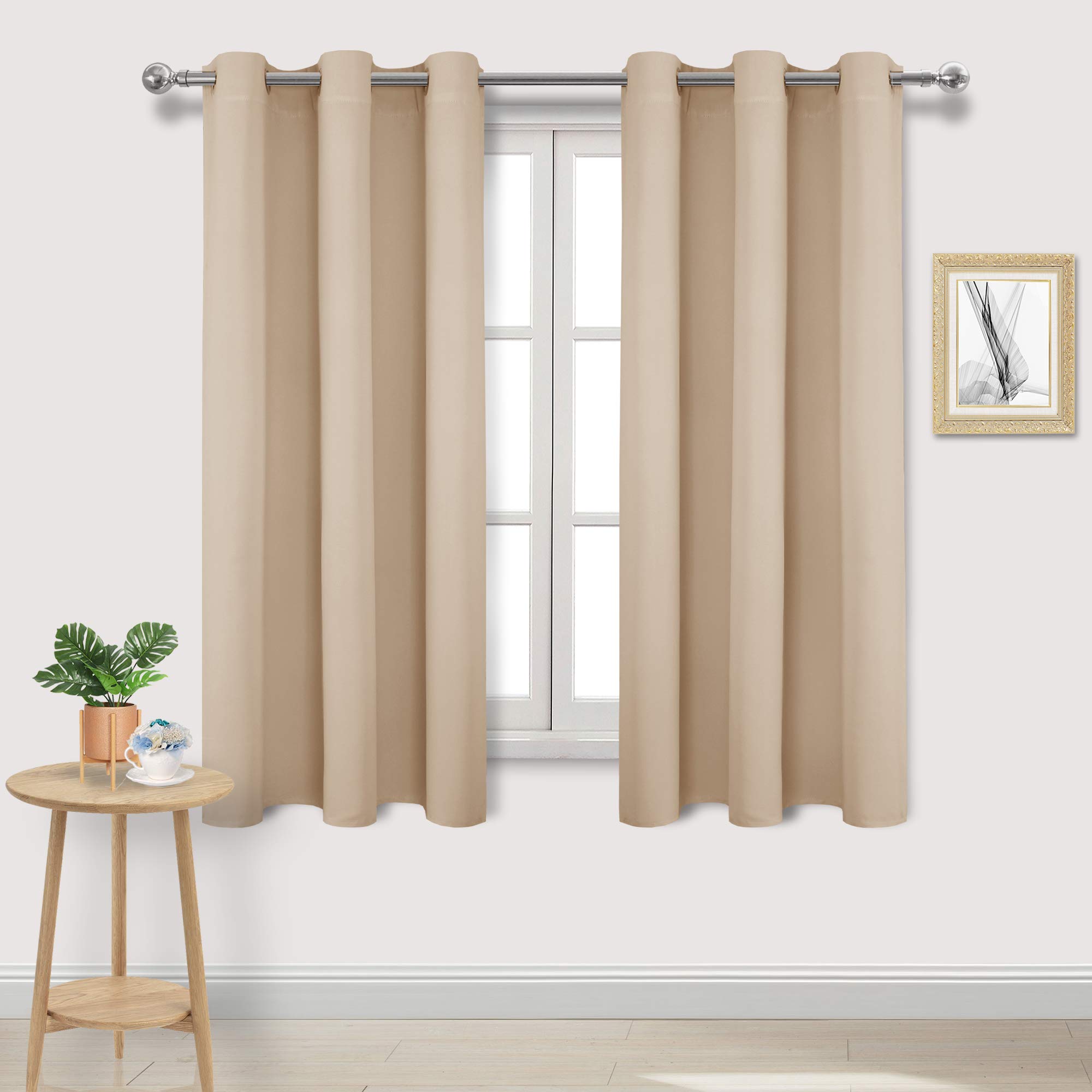 DWCN Beige Blackout Curtains Room Darkening Grommet Thermal Insulated Light Blocking W 38 x L 63 Inch Length Curtain Panels for Bedroom Bathroom Living Room, Set of 2 Thick Panels