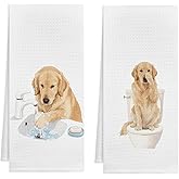 KAOWT Golden Retriever Bathroom Decor Hand Towels, Gifts for Golden Retriever Lovers, Funny Dog Decorative Hand Towels for Kids Bathroom Washroom Decor, Dog Lover Gifts, 16x24 Inch Set of 2