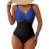Pink Queen Women One Piece Swimsuit 2026 Patchwork Twist Front V Neck Ruched Tummy Control Swimwear Bathing Suits