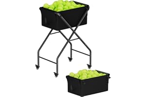 Ardier Tennis Ball Hopper Cart Holds 175 Tennis Balls or 140 Pickleballs, Portable Pickleball Collector Caddy with Wheels, Foldable Baseball Basket Holder for Court Training & Coaching