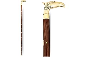 INFERIOR BRASS Handicraft Elegant Eagle Brass Walking Stick Cane – Premium Cane with Detailed Eagle Handle Wooden Shaft Inlay Design for Senior Citizens Men and Woman