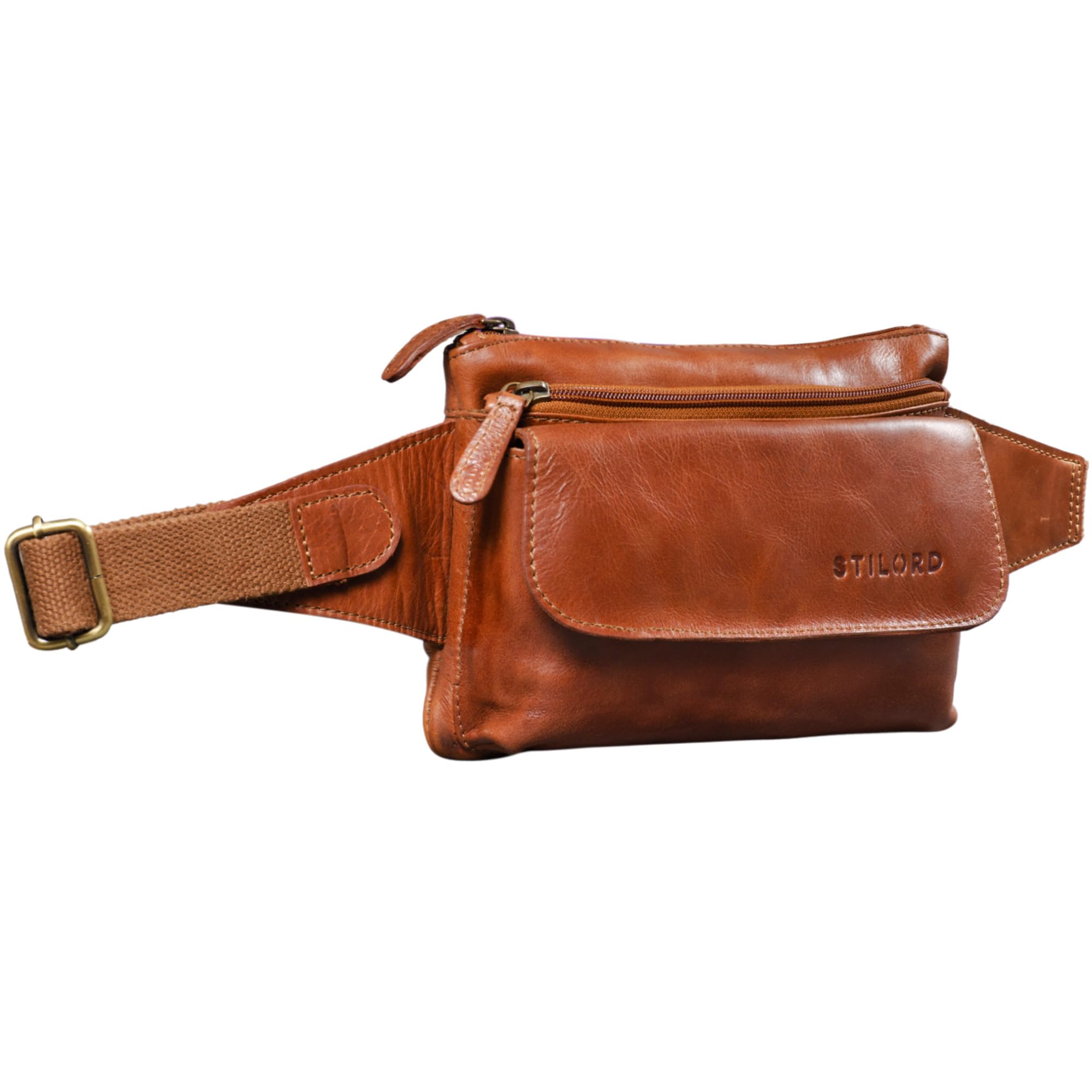 STILORD 'Atlanta' Small Waist Bumbag Leather Vintage Belly Bag Belt Bag for Men Women Ladies for Festival Running Dog Walking Hiking Pouch Bag, Colour:Shiny Cognac Brown