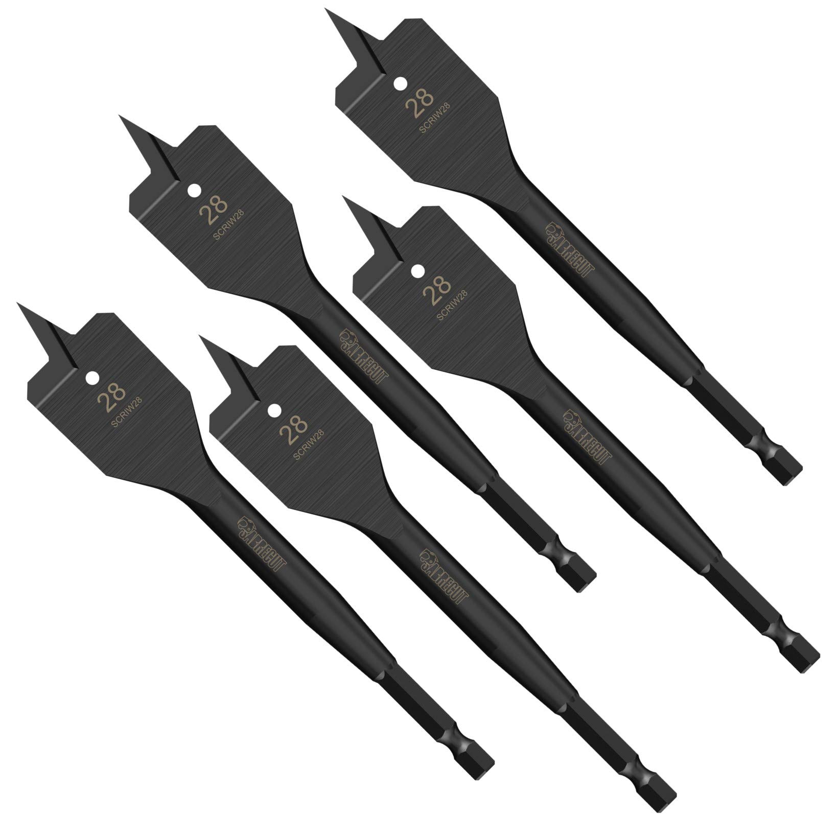 5 x SabreCut SCRIW28_5 28mm x 152mm Impact Rated Flat Wood Spade Bits for Softwood Hardwood Chipboard
