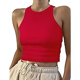Artfish Women Casual Basic Sleeveless High Neck Rib-Knit Y2k Crop Tank Top