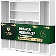 ROYAL CRAFT WOOD Luxury Bamboo Kitchen Drawer Organizer - Silverware Organizer - Utensil Holder and Cutlery Tray with Grooved Drawer Dividers for Flatware and Kitchen Utensils (9 Slot, White)