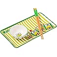 Silver Buffalo Sanrio Hello Kitty and Friends Keroppi Polaroids Green and White Stripes Ceramic Sushi Set with Dipping Sauce Dish and Matching Chopsticks