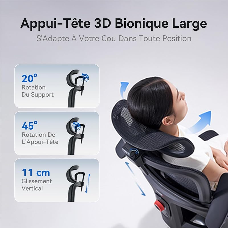 B300 Pro Chaise Ergonomique, Support Lombaire Adaptatif, Noir — photo 5 sur 8