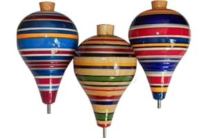IER Mexican Trompos - 3 Pack Wooden Spin Tops Metal Tips Made in Mexico Premium Quality (3 Pack, Assorted Colors)