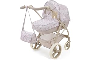 509 Crew: Little Flora - Bella 2-in-1 Doll Pram - Flower-Tan-Pink, Convertible Toy Stroller, Removable Bassinet, Adjustable Handle, Folding, Kid 3+