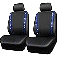 CAR PASS Leather Diamond Bling Car Seat Covers 2 Front Interior Sets, Waterproof Universal Shining Glitter Crystal Sparkle Fit for 95% Automotive Truck SUV Cute Women Girl, Black Blue Rhinestone