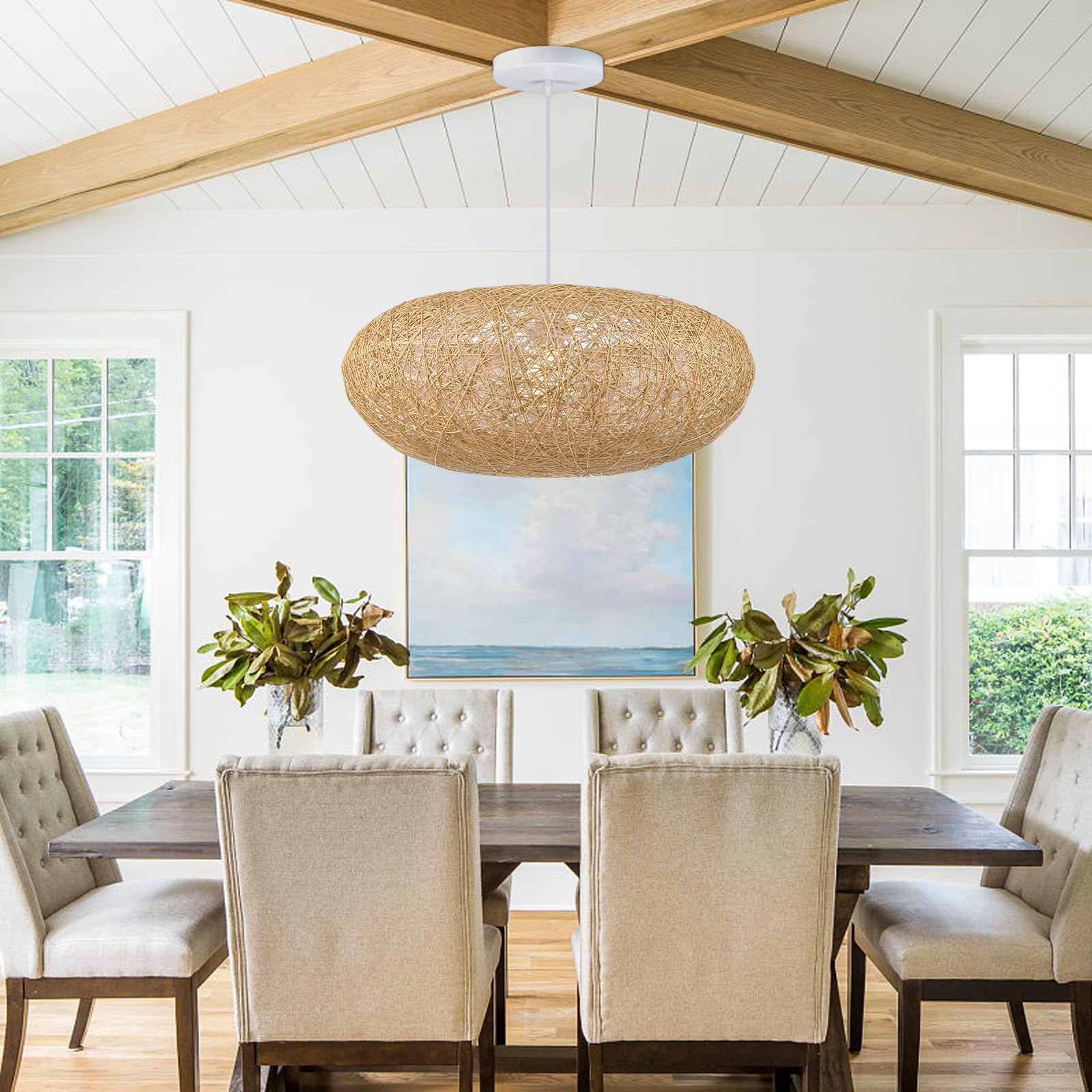 Photo 1 of *****SEE NOTES****Arturesthome Round Rattan Pendant Lights, Boho Wicker Chandelier Basket Lighting Fixture, Large Natural Woven Hanging Lamp for Kitchen Island