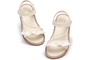 PHIRAMIN Toddler Girl Sandals - Flower Girl Dress Shoes Open Toe Little Kid Summer Flats
