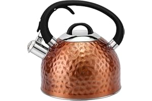HRHongRui Copper Tea Kettle Stainless Steel Teapot Whistling Kettle Unique Button Control Kettle Outlet Loud Whistle Food Grade Teapot 3.2 Quart / 3 Liter Bronze