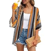 Womens Kimono Cardigans Beach Cover ups Swimwear Puff Sleeve Loose Casual Summer Tops