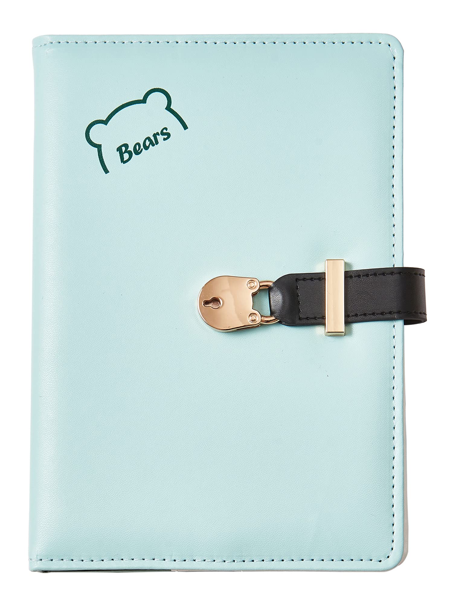 NectaRoy A5 Lockable Journal with Bears Lock & Key, Secret Notebook Travel Diary, PU Leather Writing Notepad, Padlock Daily Personal Sketchbook Birthday Gift, Pen Holder&Card Slots, 215x145mm