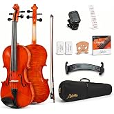 SYLVATA Violin 4/4 Full Size Starter Kit for Students Beginners Adults, Acoustic Fiddle Set with Hard Case- Acoustic Violins with Bow, Rosin, Tuner, Extra Strings &amp; Bridge, Shoulder Rest