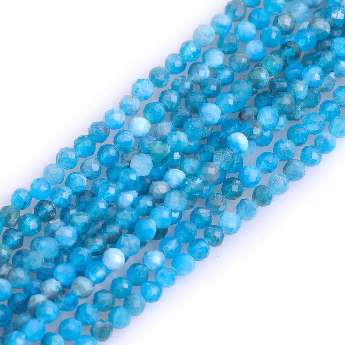 Gem-Inside 3mm Blue Apatite Natural Gemstone Faceted Round Semi Precious Loose Seed Beads for Jewellery Making 15" Strand