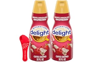 Coffee Creamer Bundle. Includes Two (2) 32 fl oz bottles of International Delight White Chocolate Raspberry Liquid Coffee Creamer and (1) BVOJ SALES Stainless Coffee Stirrer