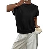 BLENCOT Womens Cap Sleeve Sweaters Summer Casual Short Sleeve Knit Tank Tops Loose Fit Crew Neck Pullover