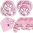 Pink Spider Party Tableware, Spider Pink Ghost 20 Plates 20 Paper Napkins and 51''x86'' Tablecloth，Super Girl Hero Birthday Party Supplies