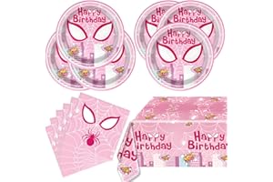 OULUN Pink Spider Party Tableware, Spider Pink Ghost 20 Plates 20 Paper Napkins and 51''x86'' Tablecloth，Super Girl Hero Birthday Party Supplies