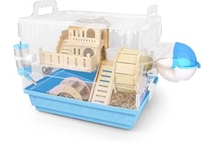 Cycodo 8 in 1 Acrylic Hamster Cages and Habitats,Dwarf Hamster Cage,Wooden Small Animal Cage with Accessories & Toys,2-Layer Small Pet House,Mice,Gerbils(Blue,14"*11"*10")