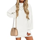 ZESICA Women's 2026 Spring Turtleneck Sweater Dress Oversized Long Lantern Sleeve Casual Knit Pullover Mini Dresses