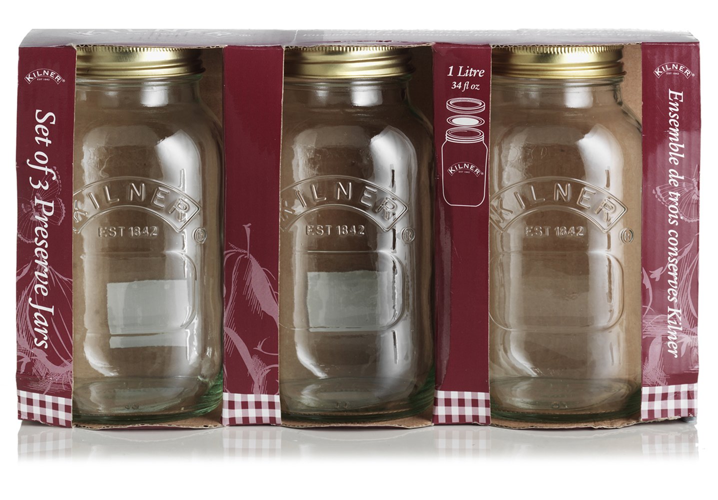 Kilner Ravenhead 1 Litre Preserve Jar, Sleeve of 3