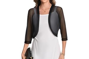 Sheer Shrug for Women 3/4 Sleeve Mesh Bolero Tops Open Front Cropped Cardigan Summer Dress Shawl