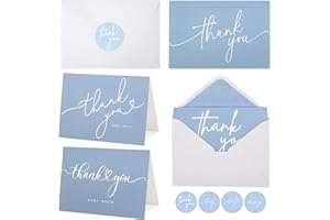 LAYNERIA 100 Bulk Light blue Thank You Cards with white Envelopes and stickers - 4 Minimalistic Designs Blank Thank You Notes with Envelopes for business Wedding Bridal Gift Baby Shower Business Graduation