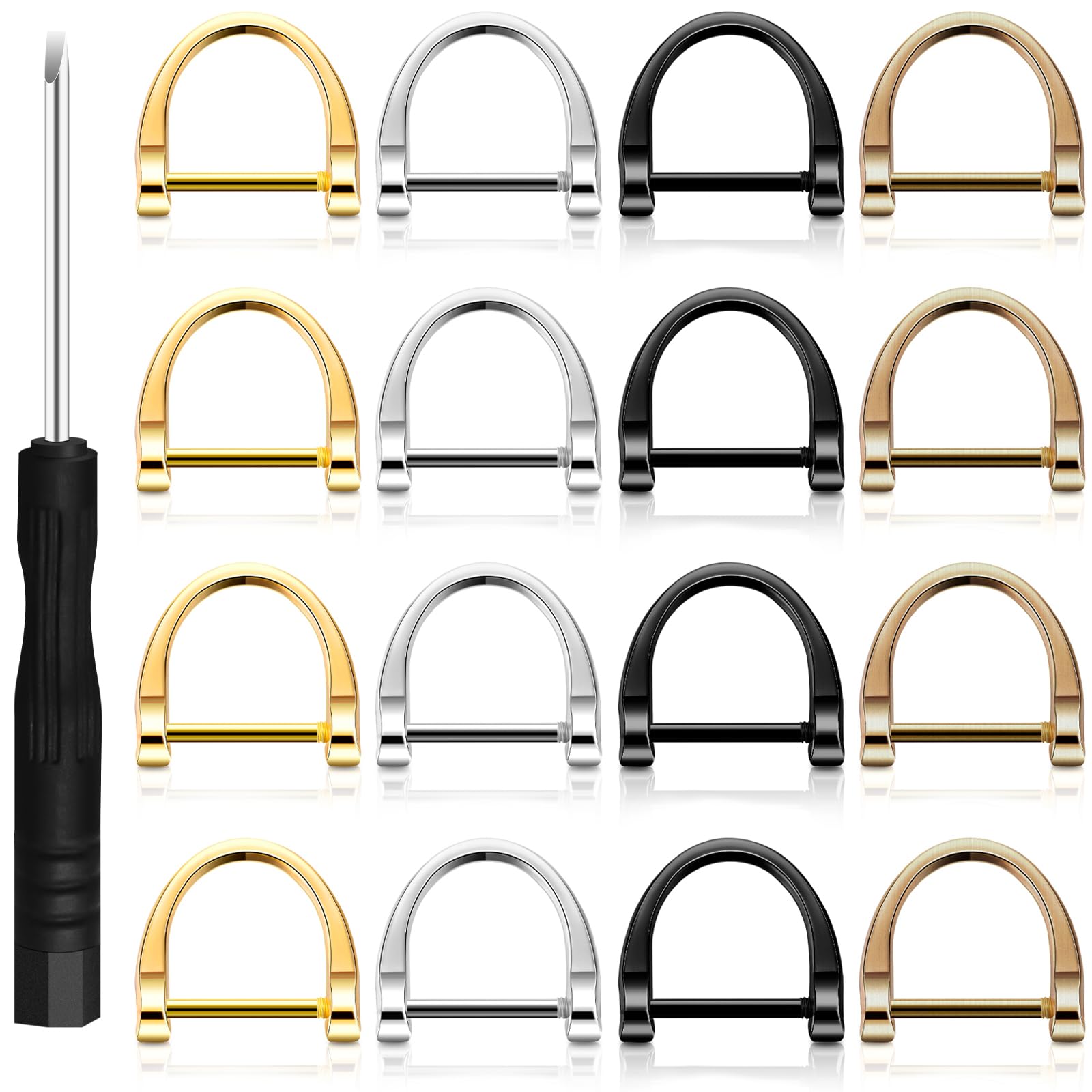 Photo 1 of 16 Pieces D-Rings Screw in Shackle 0.9 Inch U Key Ring with Screwdriver Metal Horseshoes Semicircle Gold Silver Black Bronze for Purse Leather Accessories Crafts Car Keys DIY Strap Replacement