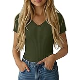 LessonZoo Girls Shirts Short Sleeve V Neck Ribbed Slim Fit Kids Tops Comfy Cute Summer Teen Girl Basic Tees