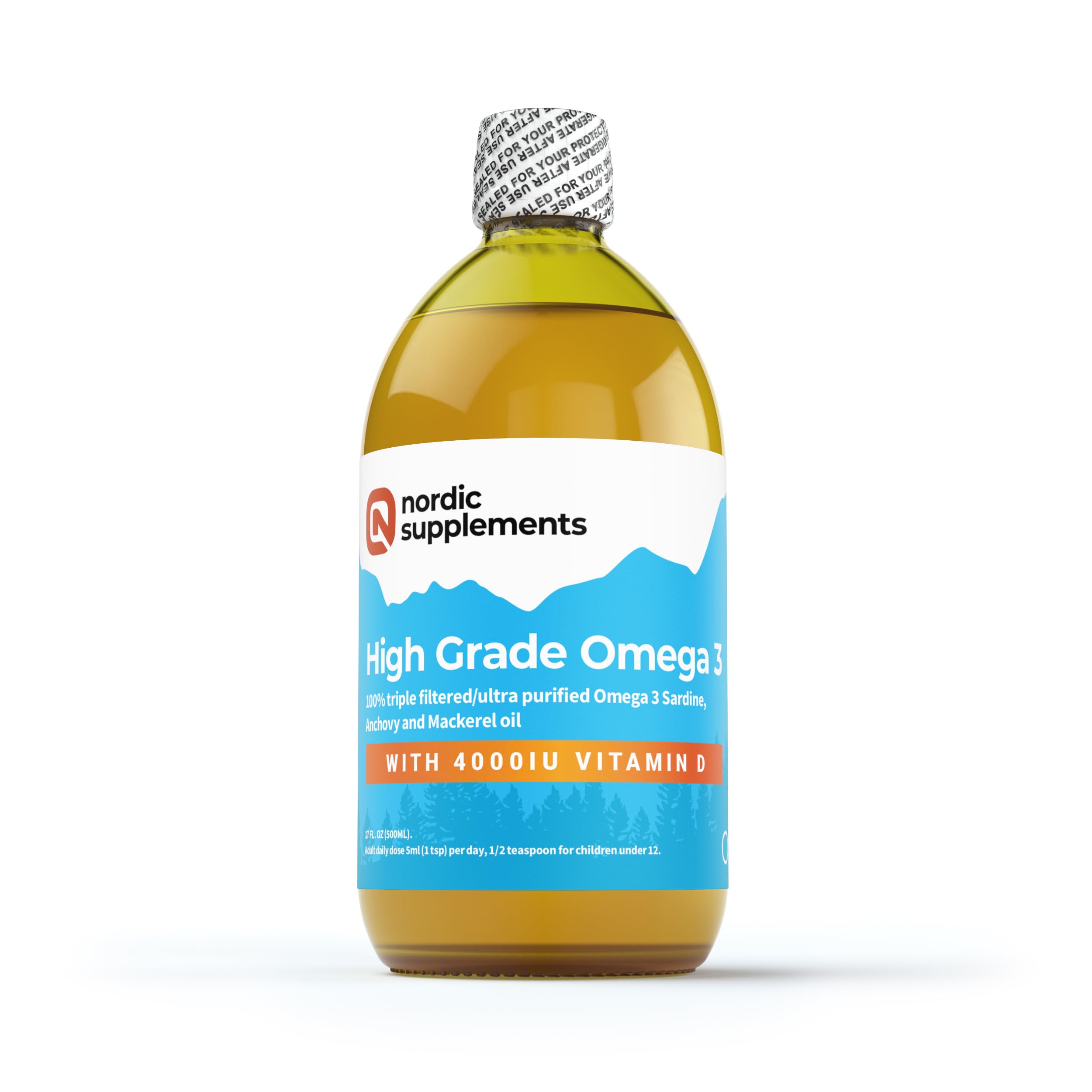 Nordic Supplements High Strength 500ml Omega 3 Fish Oil with 4000IU Vitamin D3 in Natural Cholecalciferol Form. Taste Award Winning Lemon Flavoured and Tested