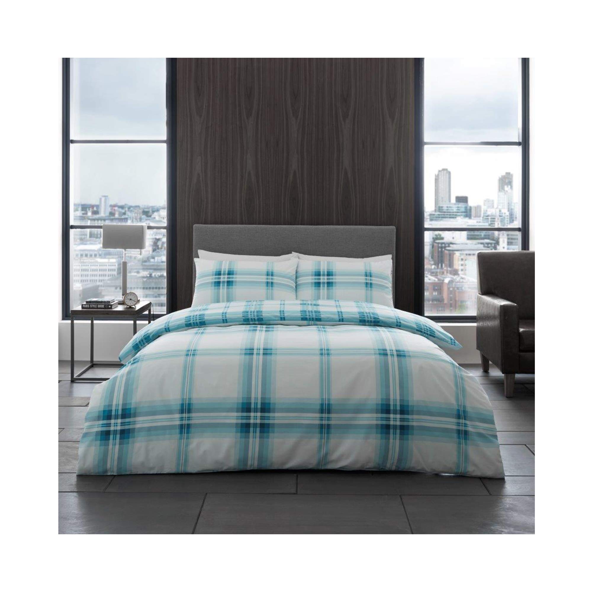 GC GAVENO CAVAILIA Printed Duvet Cover Sets, Reversible Bedding Bed Set, Polycotton Quilt Covers, Bardsley Check-Teal, King