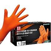 Jointown Basic Heavy Duty Nitrile Gloves, Mechanic Gloves 8 Mil Nitrile Disposable, with Raised Diamond Texture, Case of 100, Orange, Large