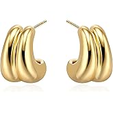 Gold Hoop Earrings for Women 18K Gold Plated Chunky Hoop Earrings Statement Lightweight Thick Trendy Small Gold Open Hoops Hypoallergenic Fashion Jewelry for Valentine's Day Gifts