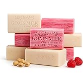 Australian Botanical Soap, Classic Goat Milk and Goat's Milk with Raspberry, 6.6 OZ, Triple Milled Bars made with Enriched with Organic Shea Butter, Pack of 8