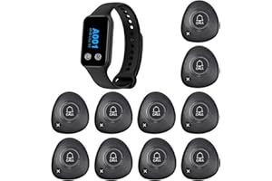WNKRUN Wireless Restaurant Pager System Calling System with 1 Waterproof Watch Pager and 10 Call Buttons with Cancel Key