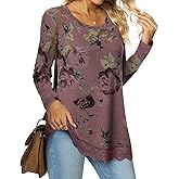 Netsmile Women's Tops Fall Long Sleeve Tunics Loose Dressy Casual Shirts Lace Hem Crewneck Sweatshirt for Leggings
