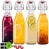 ZEBEIYU 32oz Beer Bottle,Swing Top Glass Kombucha Bottles with Stoppers for Brewing, Beverages, Smoothies, Kefir, Beer, Soda, Juicing, Kombucha, Oil, Water, Milk, Vinegar(4 Pack)