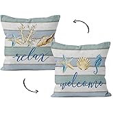 HIWX Coastal Throw Pillows,Coastal Pillow Covers,Nautical Beach Decorative Throw Pillow Cover,Nautical Pillows,Nautical Beach House Bed Room Decor 18 x 18 Inch Reversible Pillowcase (Blue6
