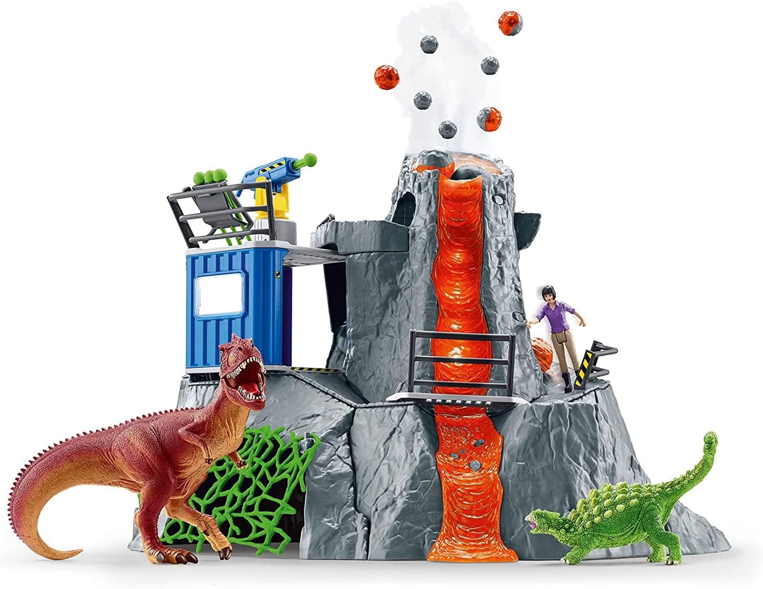 SCHLEICH DINOSAURS - Volcano Expedition Base Camp, Dinosaur Playset Including LED Erupting Volcano, Researcher Figurines and 2 x Dinosaur Toys for Boys and Girls ages 4+