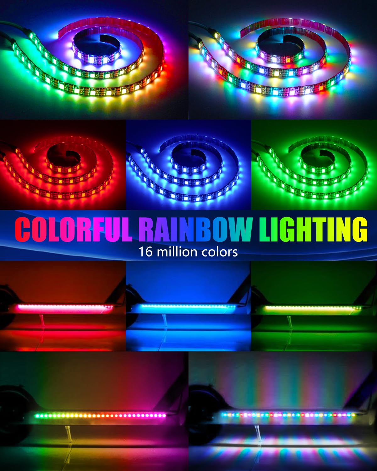 Keiurot Scooter LED Light Strips for Night Riding 5V High Bright Skateboard Lights APP Control RGBIC Waterproof Electric Scooter Accessories 2 in 1