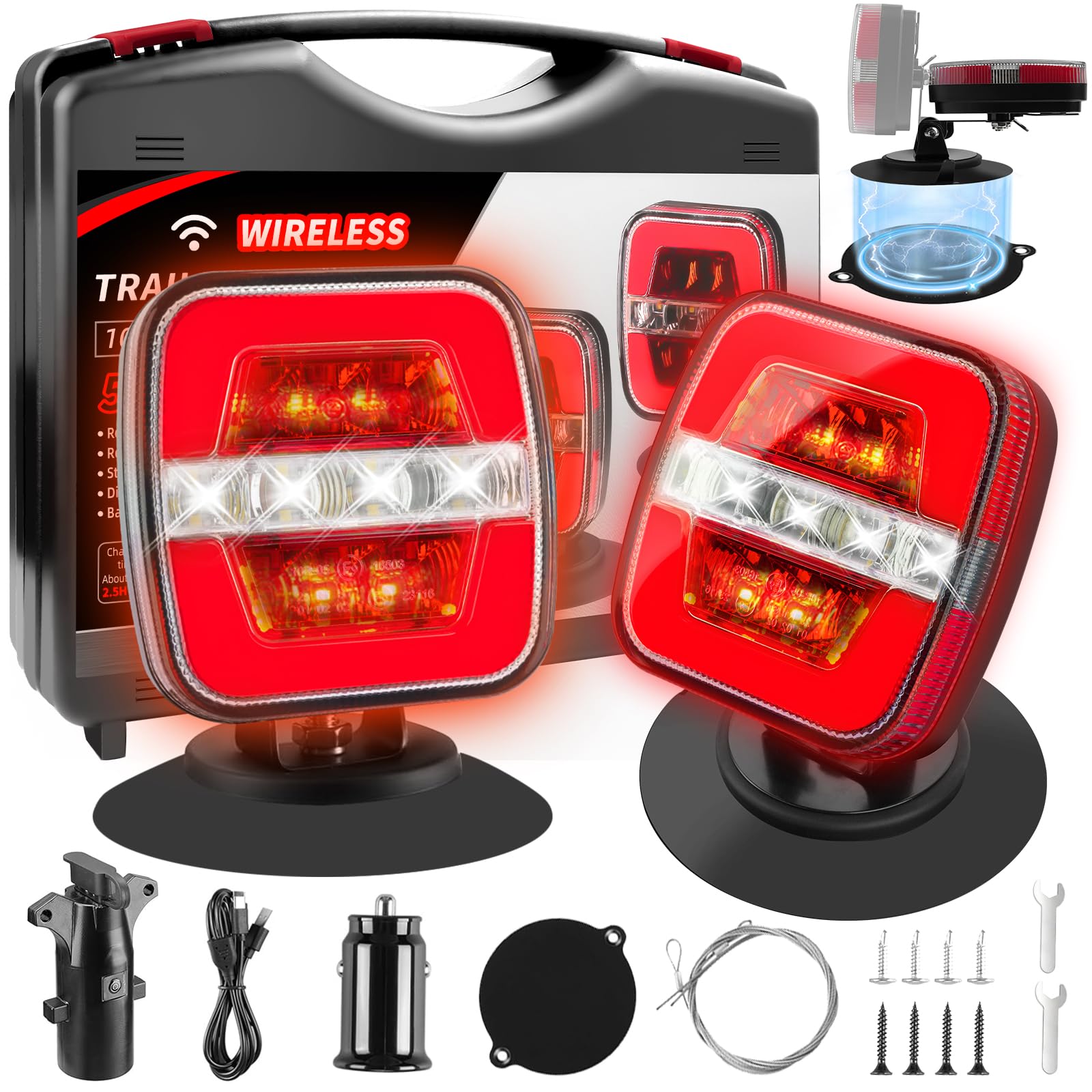Photo 1 of SPNANMA Upgraded Wireless Trailer Lights Magnetic, Rechargeable Tow Light Kit with Adjustable Mounting, LED Tail Brake Turn Reverse Lights, Type-C Charging, IP67 Waterproof for Truck, RV, Boat, Camper