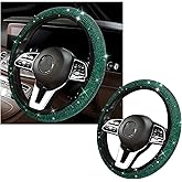 Kewucn Bling Steering Wheel Cover, Crystal Diamond Steering Wheel Protector for Women Girls, 14-15 Inch Sparkling Rhinestone Decor Accessories, Universal Fit for Most Cars, SUVs, Vans (Green)