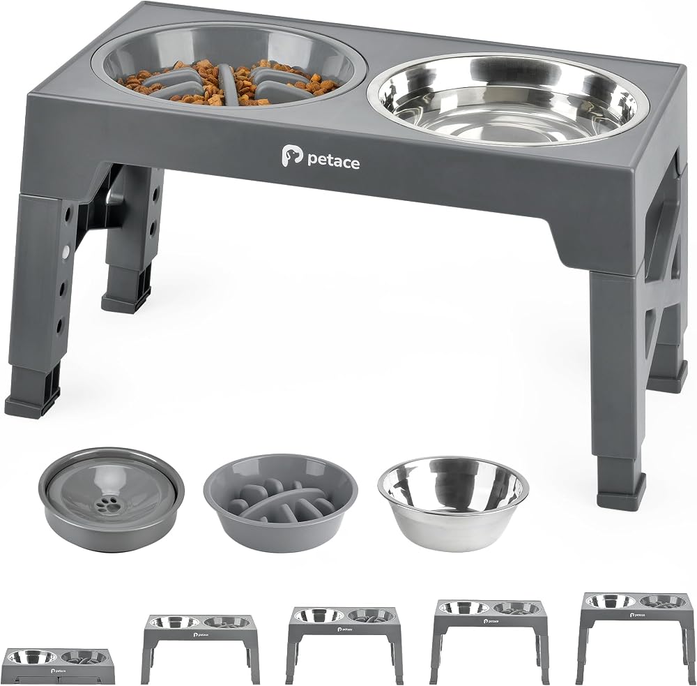 Petace Elevated Dog Bowls for Large Dogs - 5 Heights, 2 Slow Feeder + Stainless