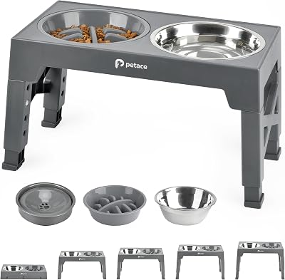 Petace Elevated Dog Bowls for Large Dogs - 5 Heights, 2 Slow Feeder + Stainless