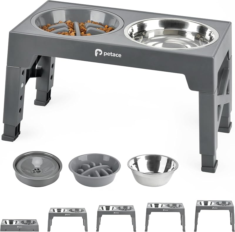 Petace Elevated Dog Bowls for Large Dogs - 5 Heights, 2 Slow Feeder + Stainless